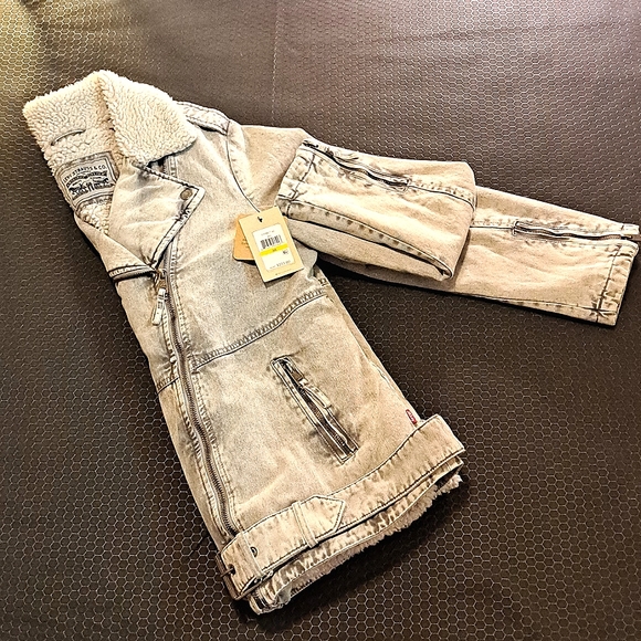 Levi's Washed Grey Denim-Sherpa Fall/Winter Biker Jacket/Coat Size M - Picture 10 of 15